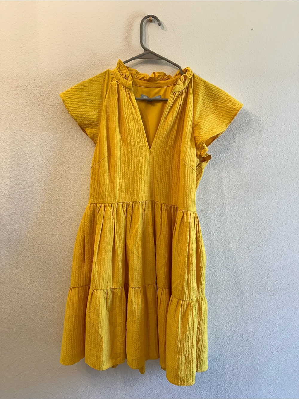 ANTONIO MELANI Yellow Tiered V-Neck Midi Dress